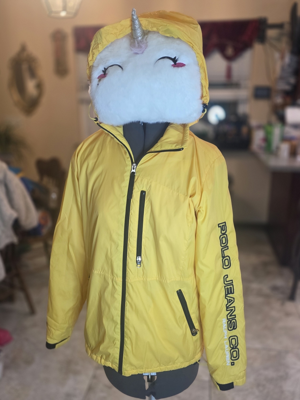 Polo Ralph Lauren yellow nylon & polyester with light fleece lining windbreaker